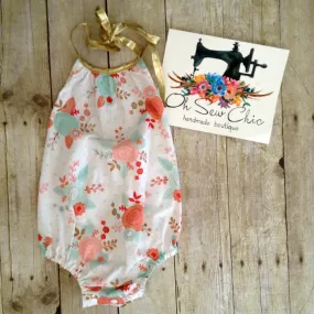 12 month Halter Romper with Gold Ties