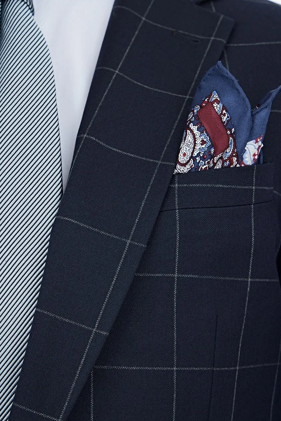 2 Piece Navy Blue Business Casual Notch Lapel Plaid Men Suit (Blazer Pants）