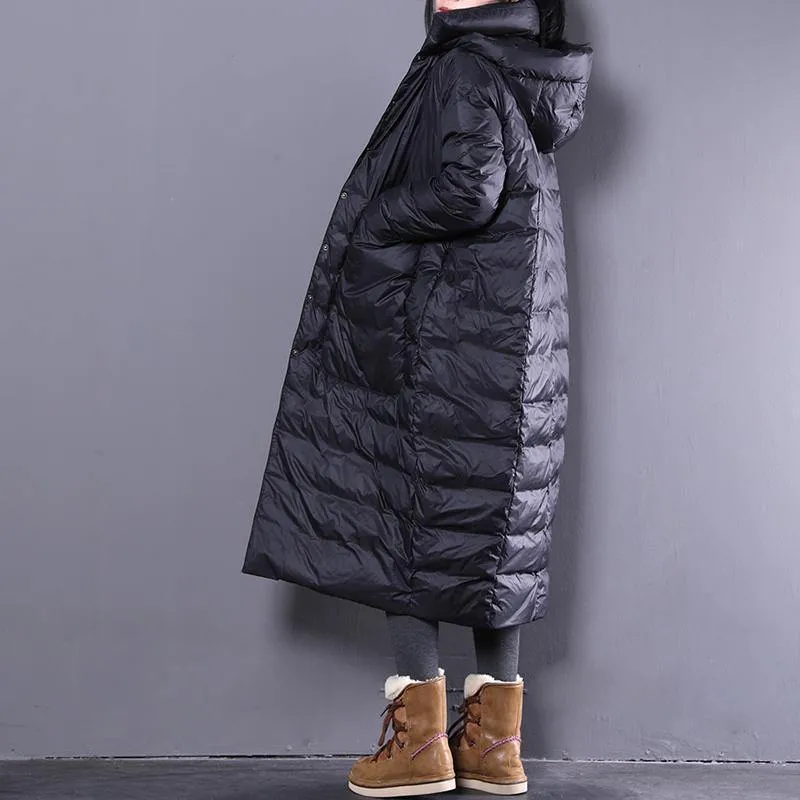 2025 black down coat plus size clothing hooded down coat Casual Large pockets down coat