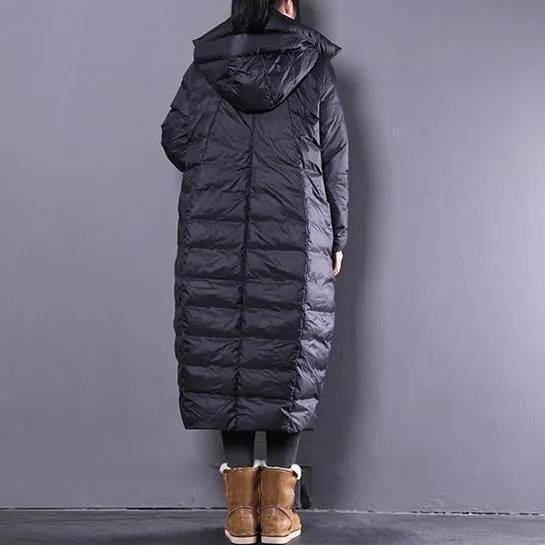 2025 black down coat plus size clothing hooded down coat Casual Large pockets down coat