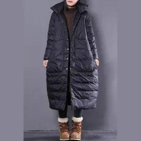 2025 black down coat plus size clothing hooded down coat Casual Large pockets down coat