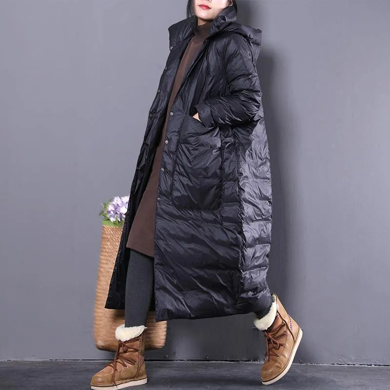 2025 black down coat plus size clothing hooded down coat Casual Large pockets down coat