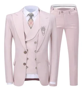 3 Pieces Business Mens Suit Peak Lapel Blazer Formal (Blazer vest Pants)