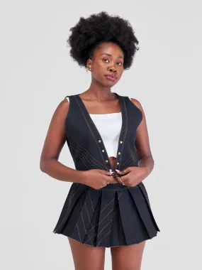 Afristar By Joyleen Mini Pleated Skirt & Waistcoat Combo - Black