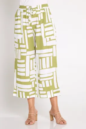 Aiko Linen Pants - White/Olive Midcentury