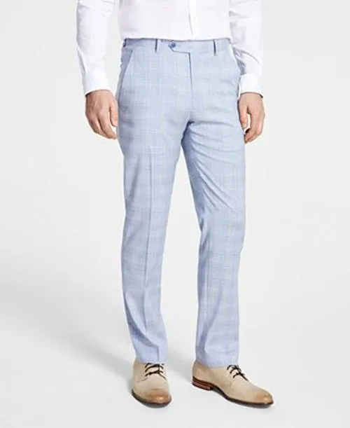 Alfani Mens Slim fit Dress Pants 34 / 32 Light Blue Plaid