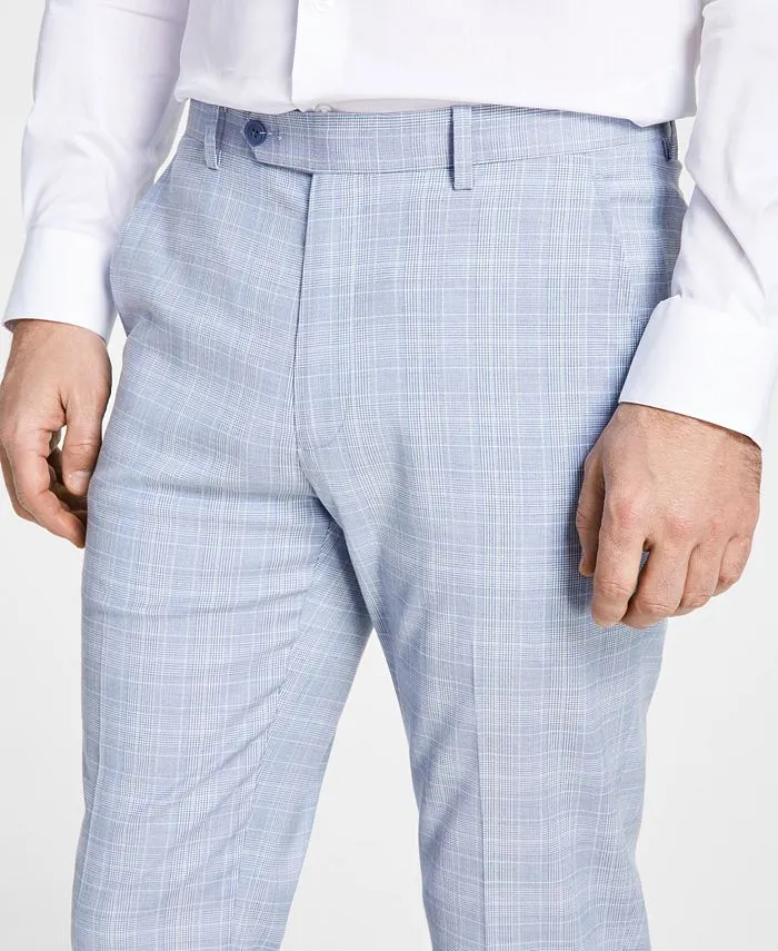 Alfani Mens Slim fit Dress Pants 34 / 32 Light Blue Plaid