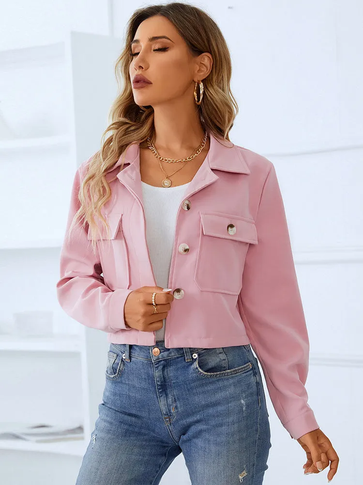 Almost Autumn Pink Suede Collared Cropped Jacket
