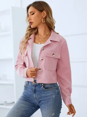 Almost Autumn Pink Suede Collared Cropped Jacket