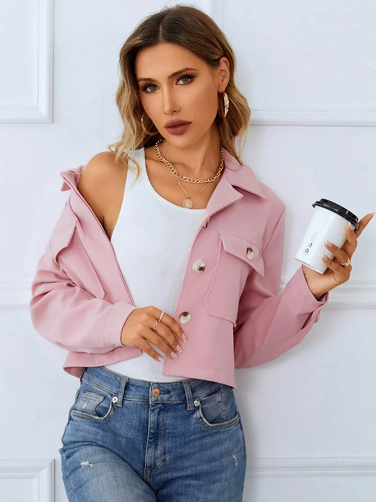 Almost Autumn Pink Suede Collared Cropped Jacket