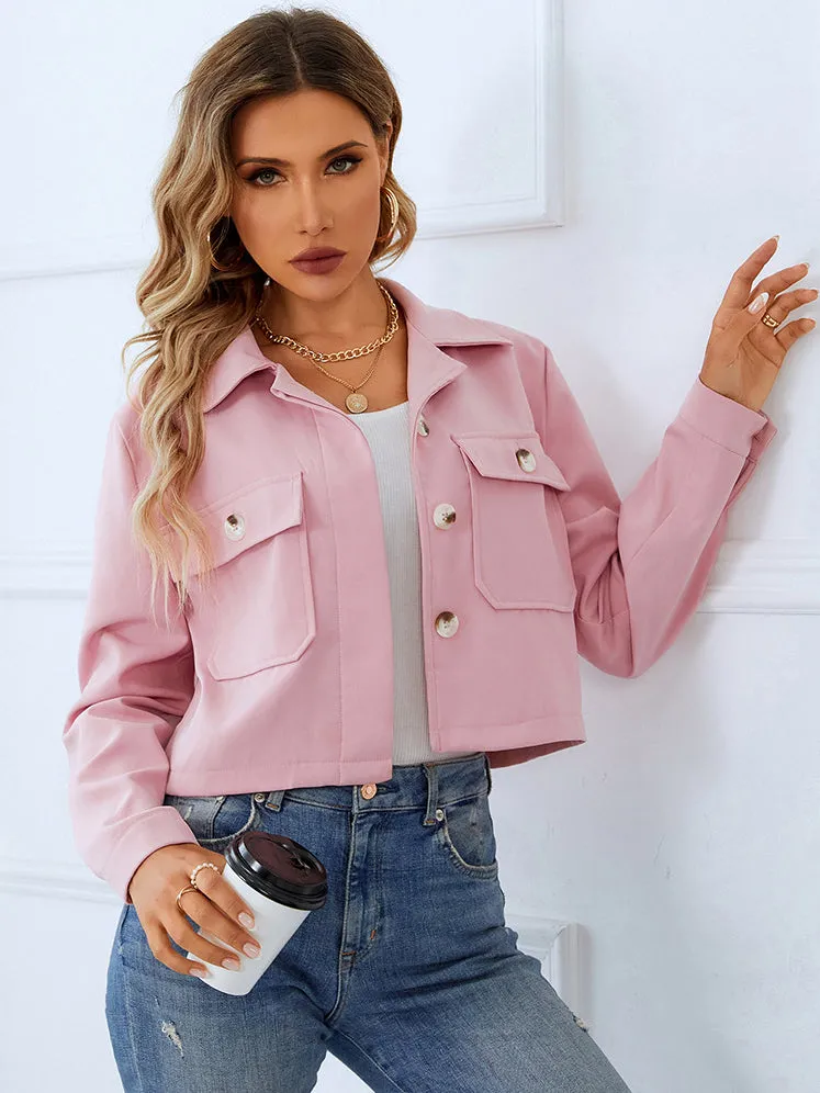 Almost Autumn Pink Suede Collared Cropped Jacket