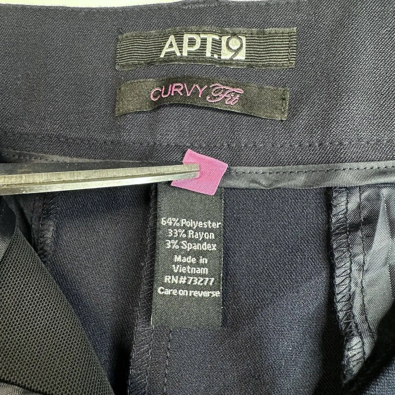 APT 9 Curvy Wide Trouser Leg 16 Navy Blue Stretch Dress Pants Career Plus NEW
