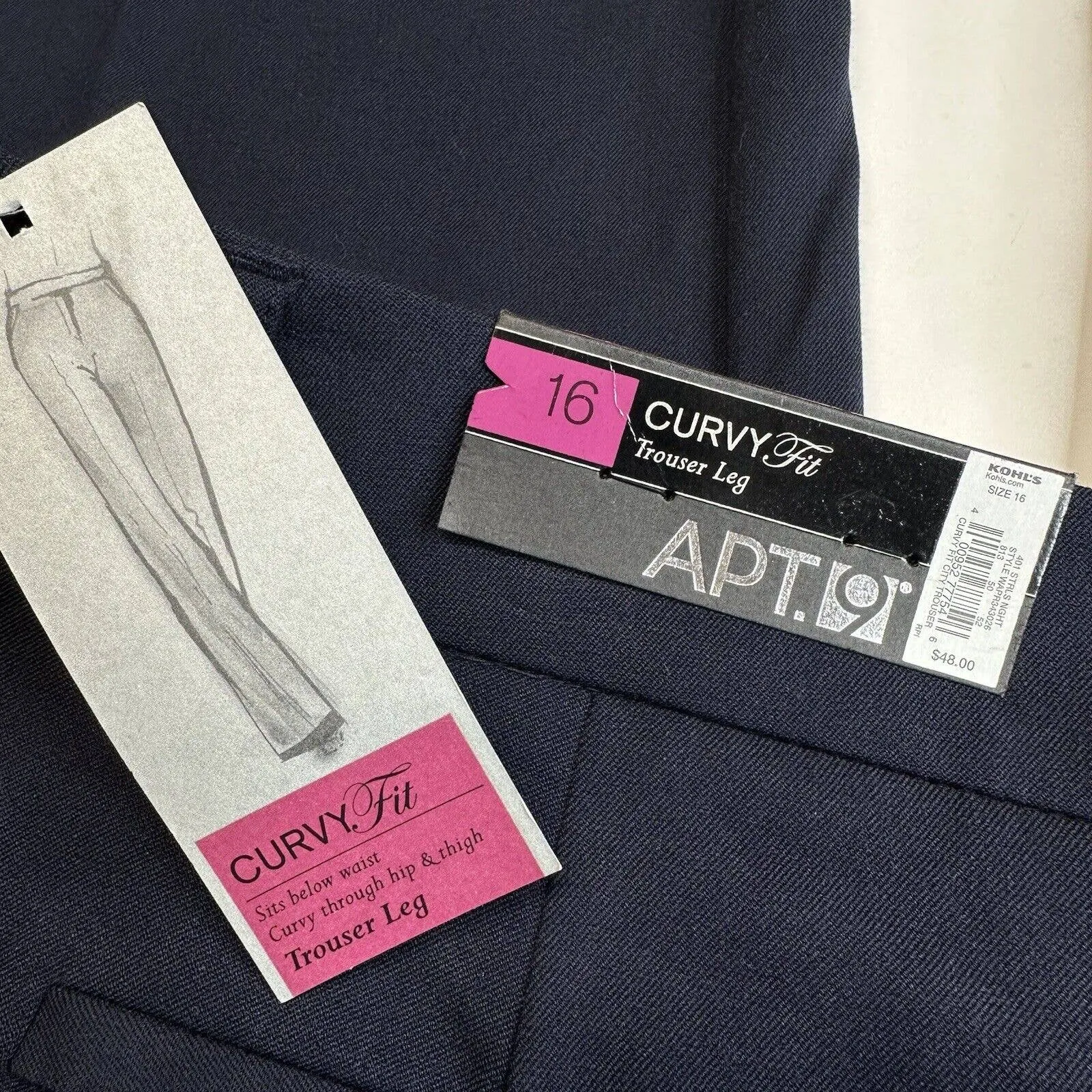 APT 9 Curvy Wide Trouser Leg 16 Navy Blue Stretch Dress Pants Career Plus NEW