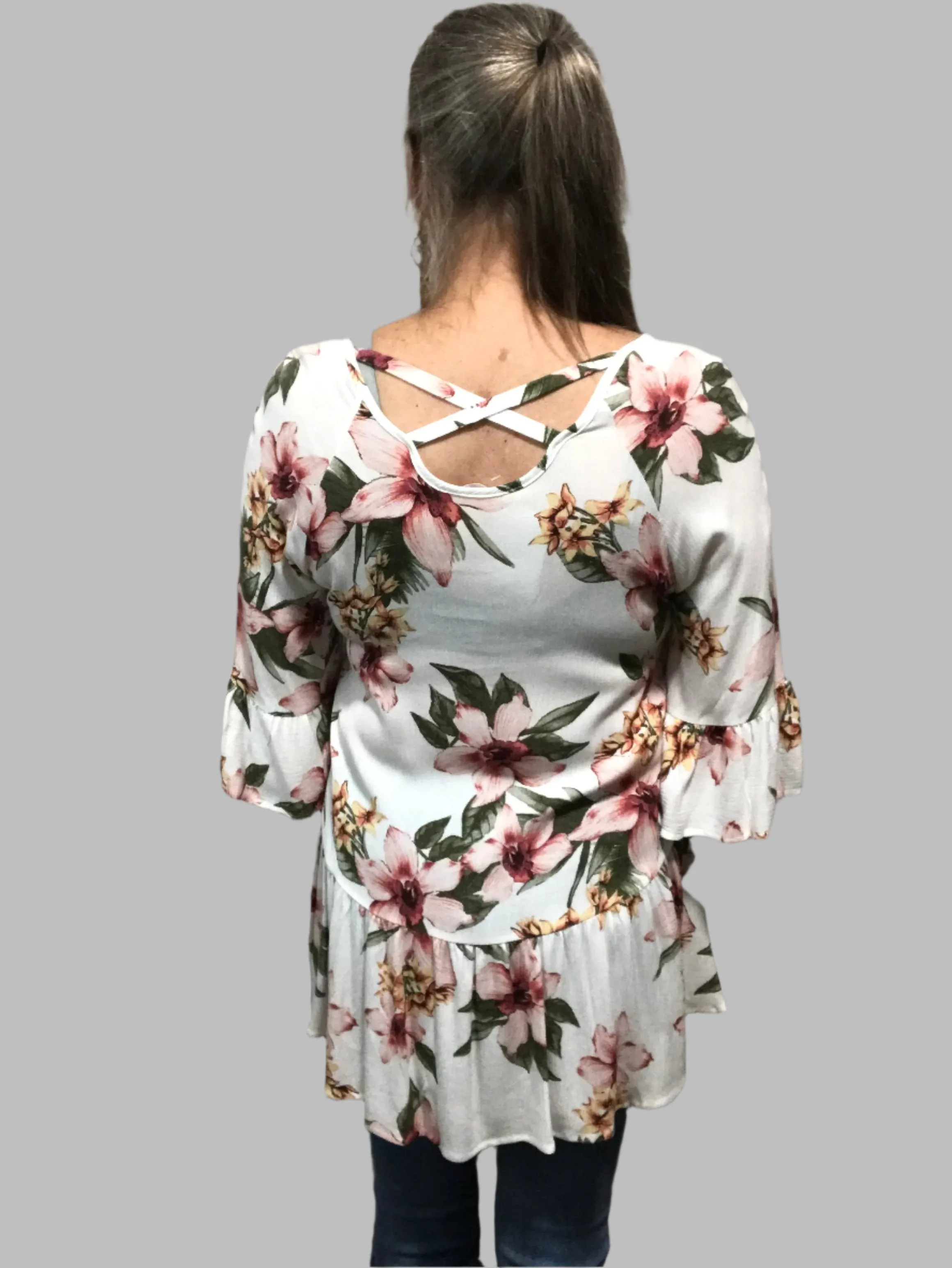 Babydoll Style White Floral Dress Shirt - Urban Mangoz