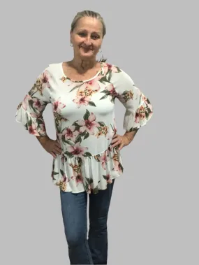 Babydoll Style White Floral Dress Shirt - Urban Mangoz
