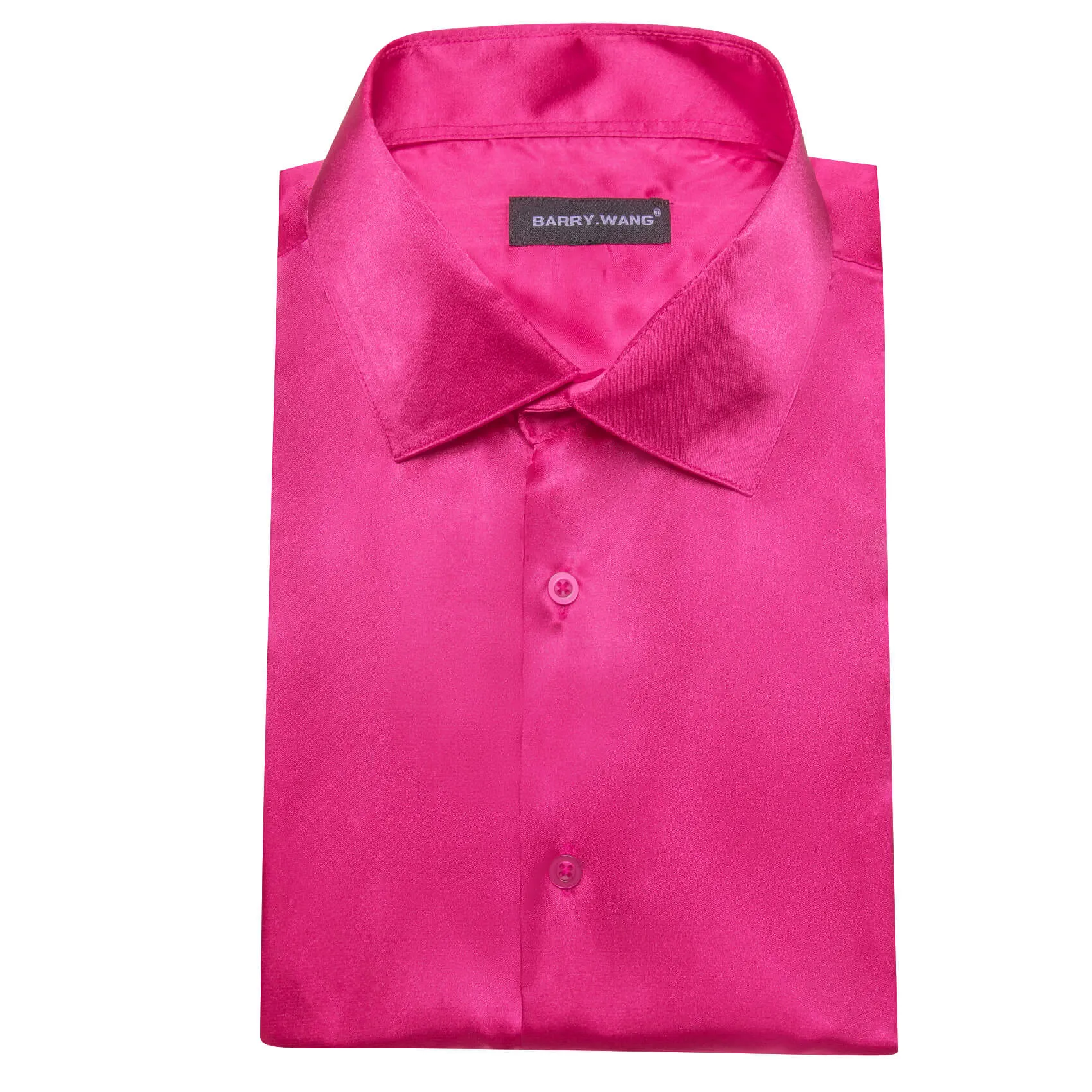 Barry Wang Summer Short Sleeve Button-Up Shirts Solid DeepPink Shirt