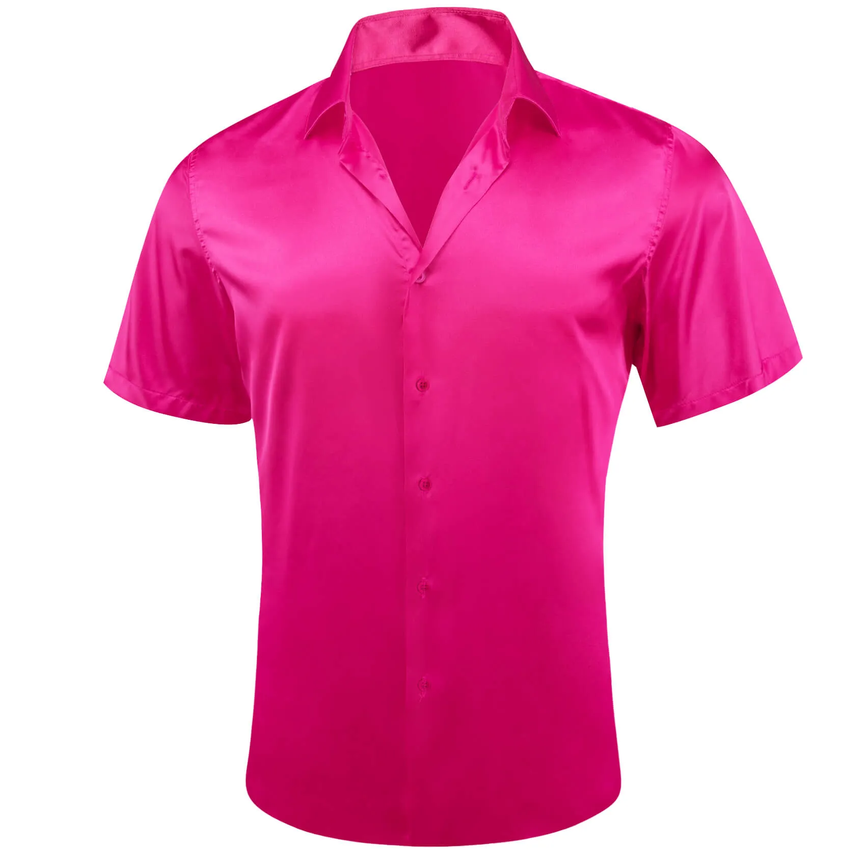 Barry Wang Summer Short Sleeve Button-Up Shirts Solid DeepPink Shirt