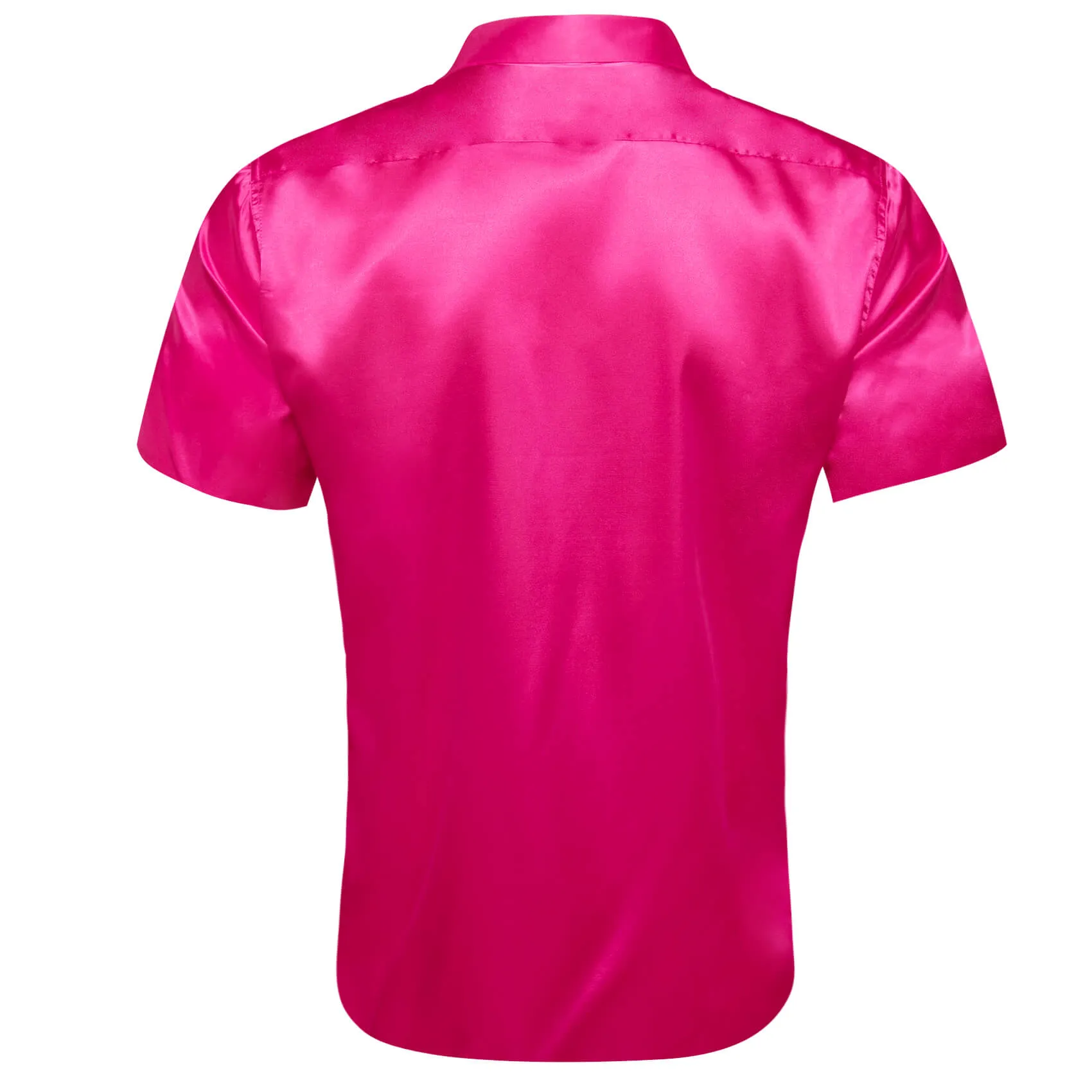 Barry Wang Summer Short Sleeve Button-Up Shirts Solid DeepPink Shirt