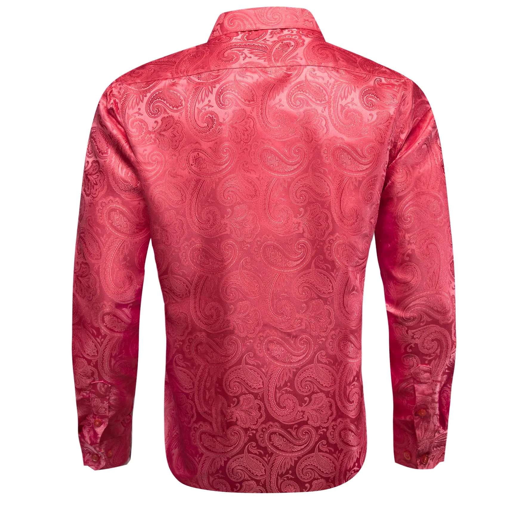 Barry.Wang Brick Red Paisley Shirt for Men Long Sleeve Silk Dress Shirt