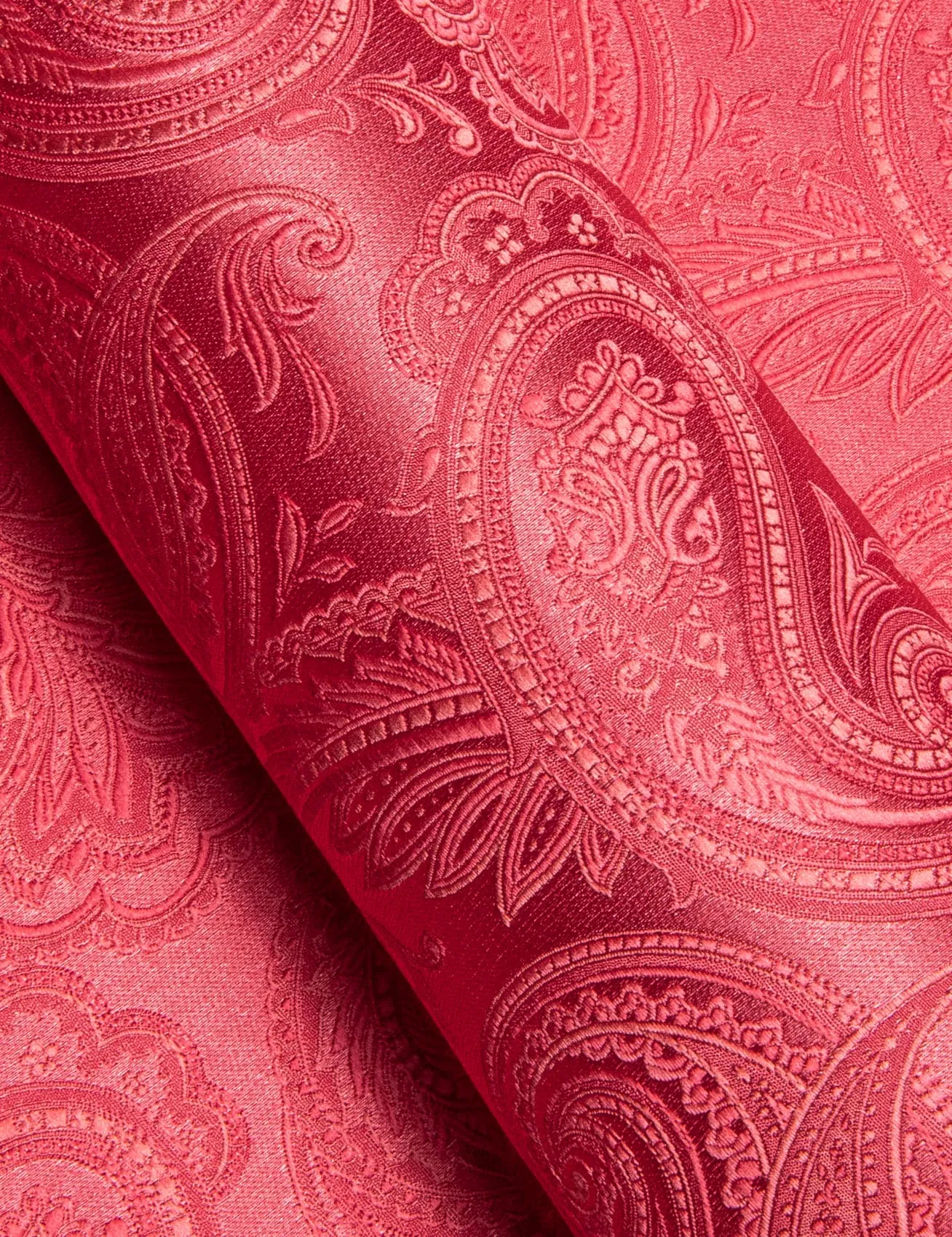 Barry.Wang Brick Red Paisley Shirt for Men Long Sleeve Silk Dress Shirt