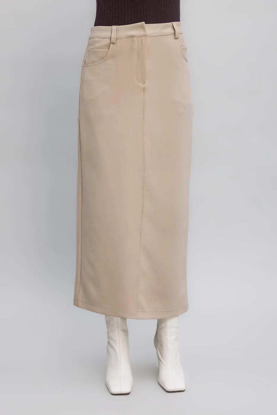 Beige Low Waist Maxi Skirt