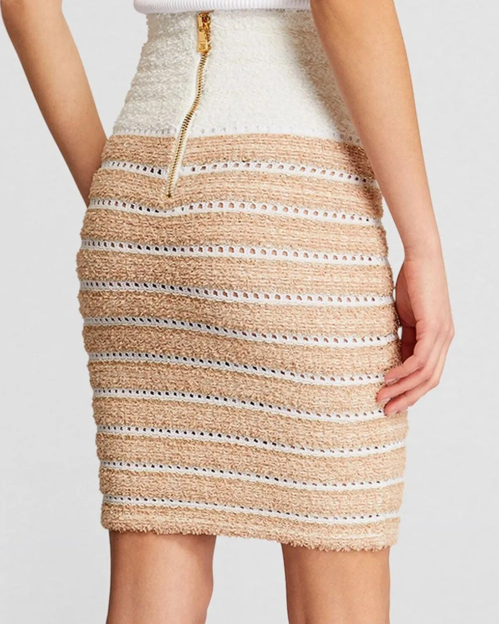 Beige Stripe Tweed Skirt