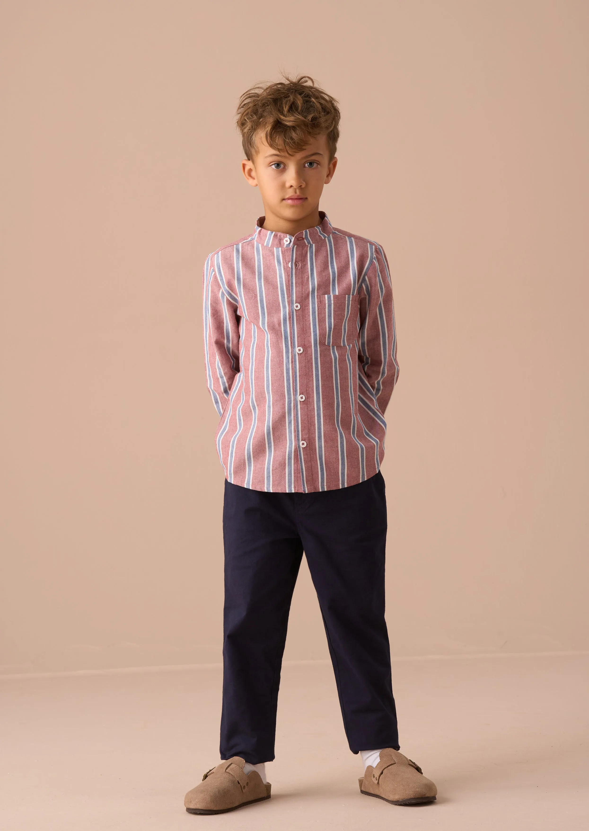 Benny Maroon Mandarin Stripe Shirt