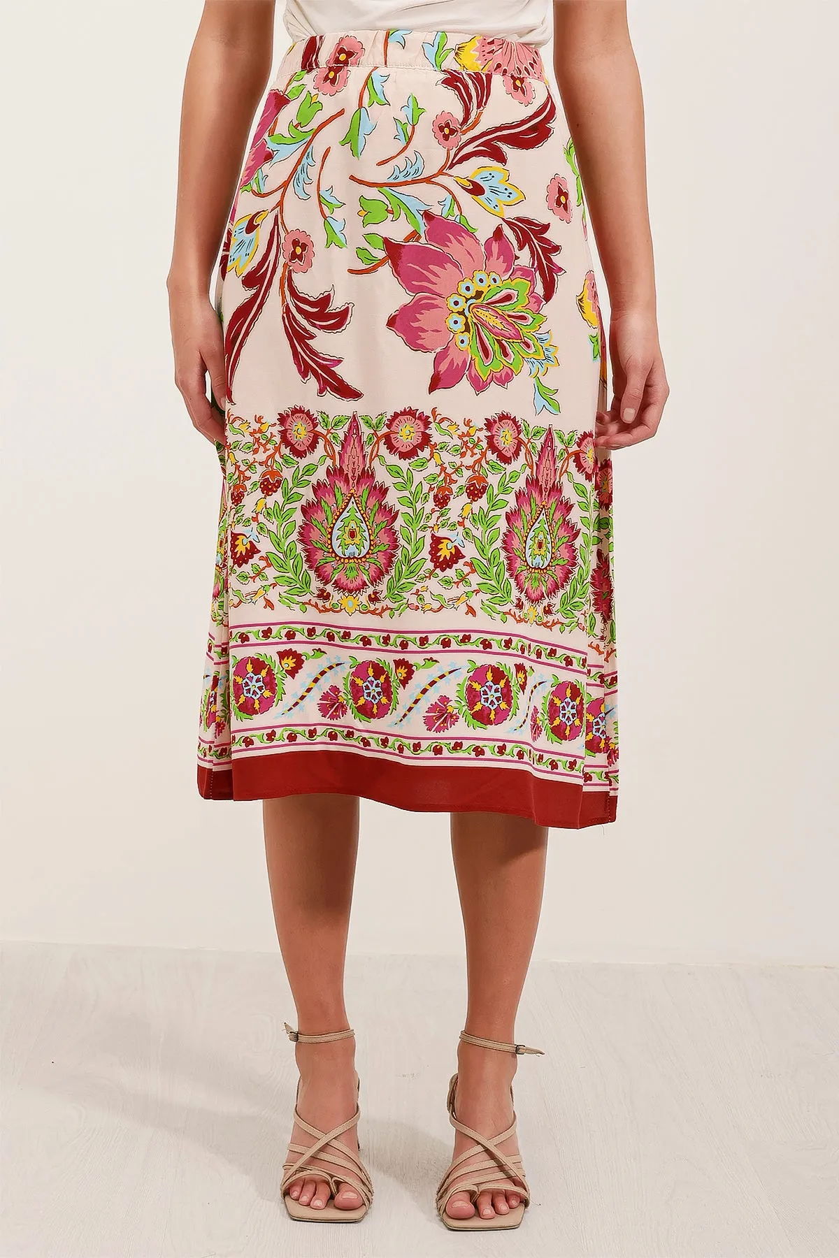 BGD Women Patterned Midi Skirt - Burgundy - Avondale
