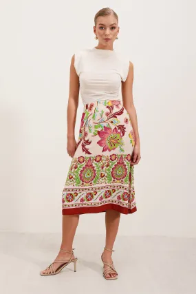 BGD Women Patterned Midi Skirt - Burgundy - Avondale