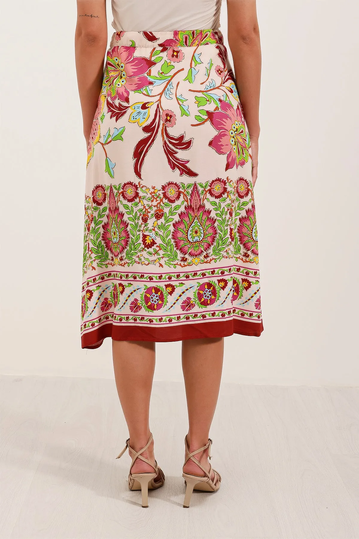 BGD Women Patterned Midi Skirt - Burgundy - Avondale