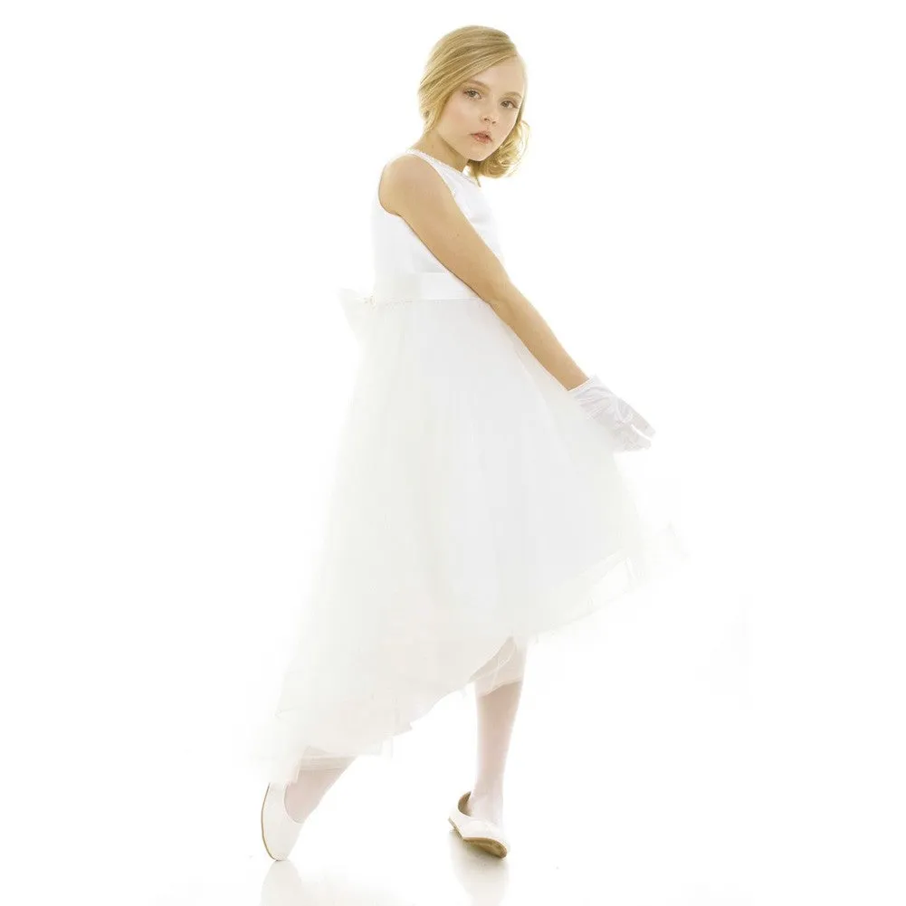 Big Girls Ivory Satin Hi-Low Savannah Junior Bridesmaid Dress 8-12
