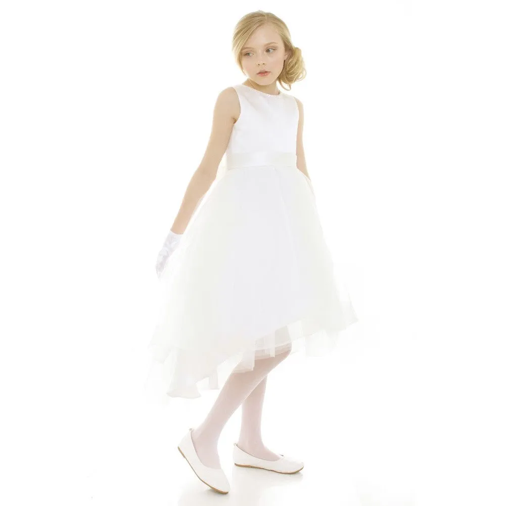 Big Girls Ivory Satin Hi-Low Savannah Junior Bridesmaid Dress 8-12