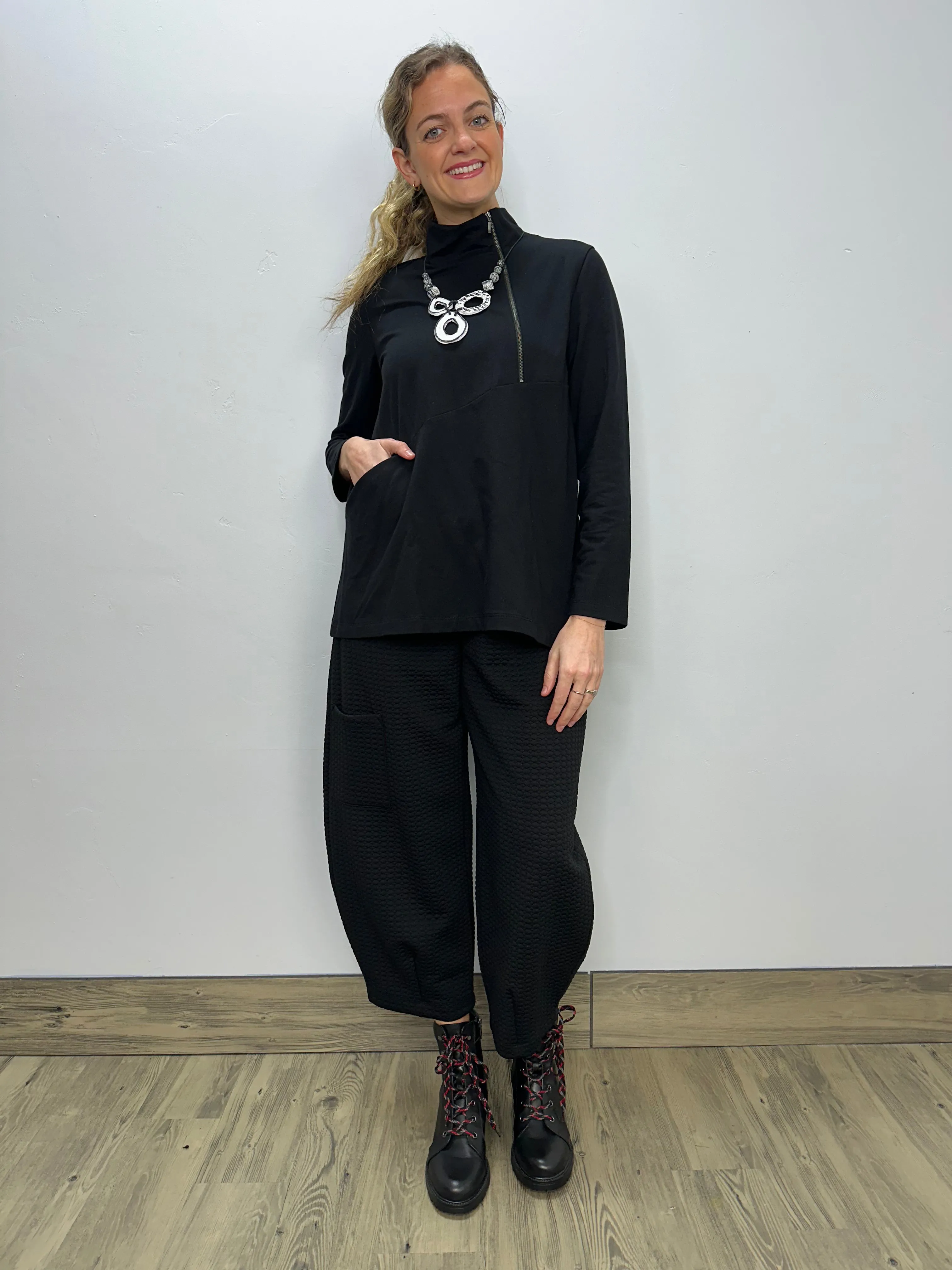 Black French Terry High Neck Tunic