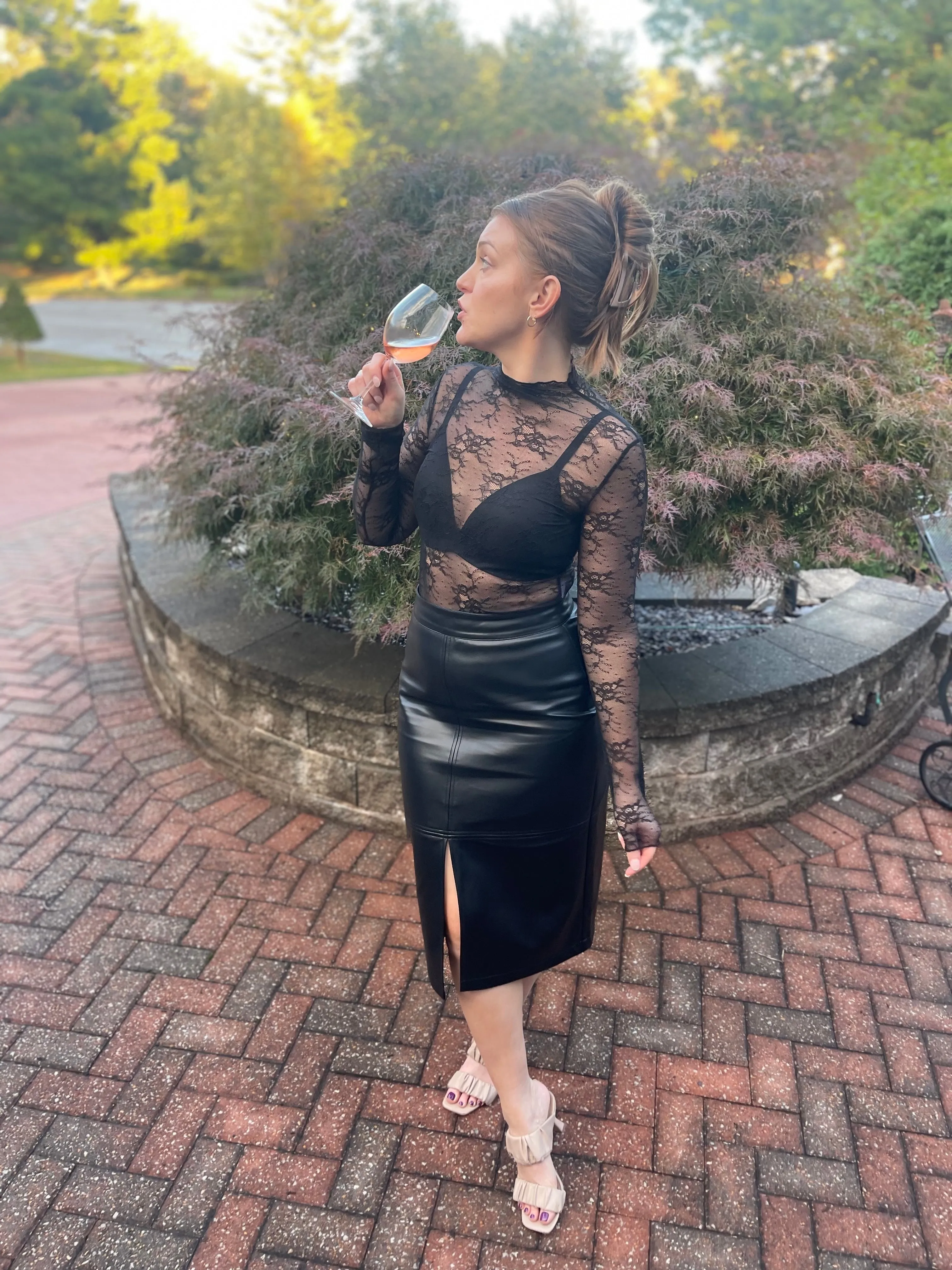 Black Vegan Leather Midi Skirt