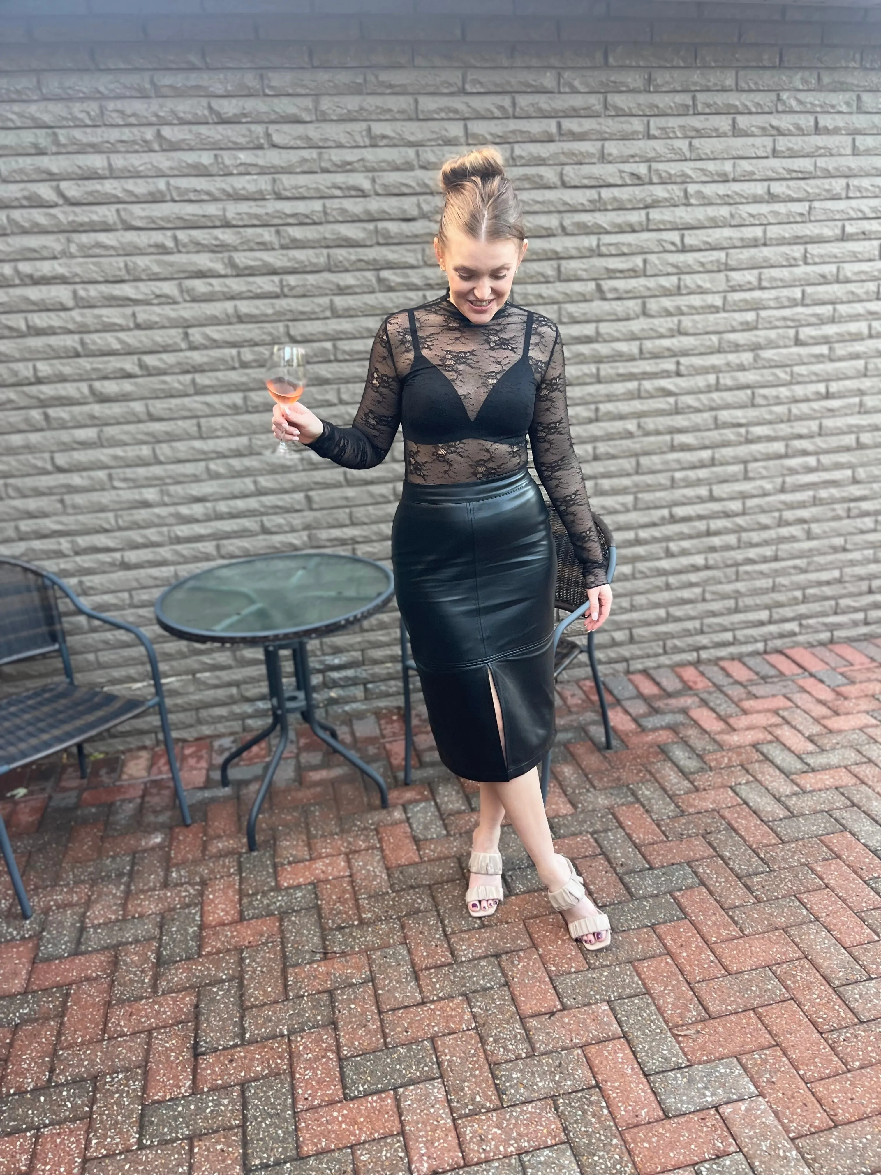 Black Vegan Leather Midi Skirt