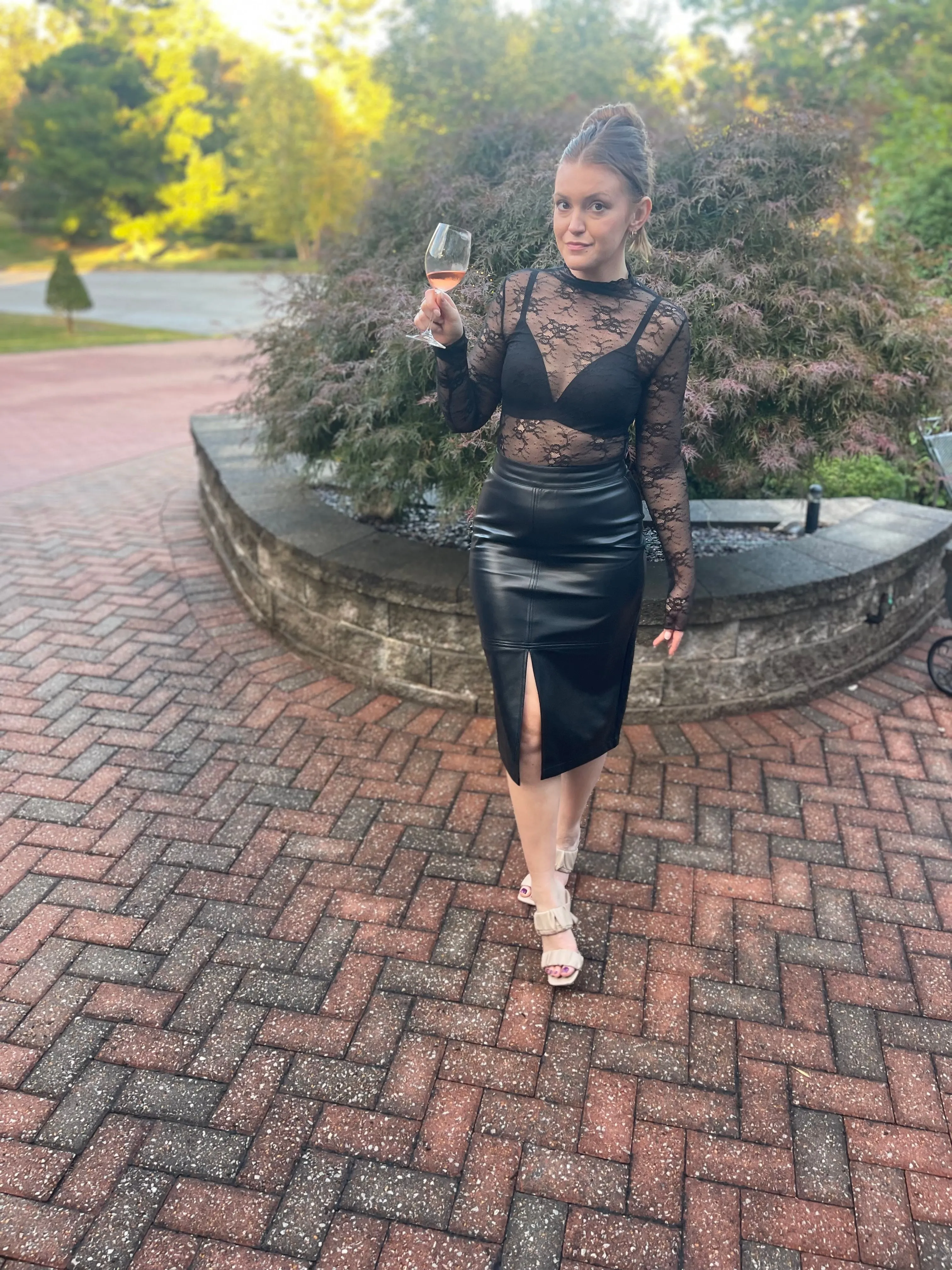 Black Vegan Leather Midi Skirt