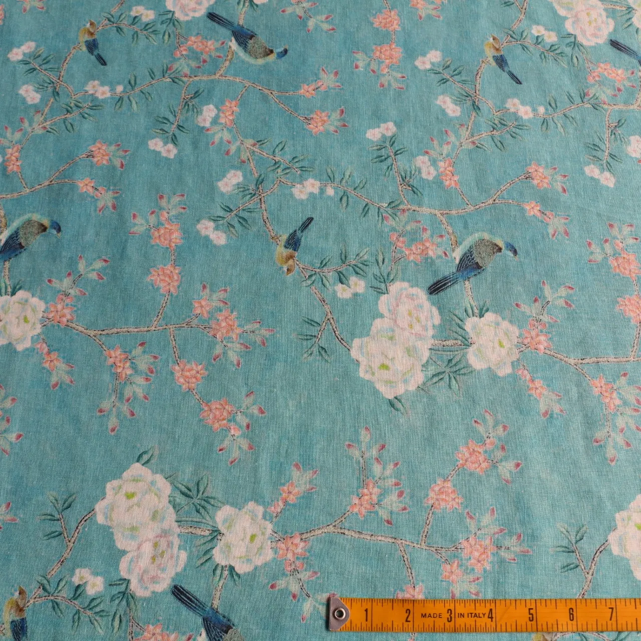Blossom Bird Washed Printed Linen