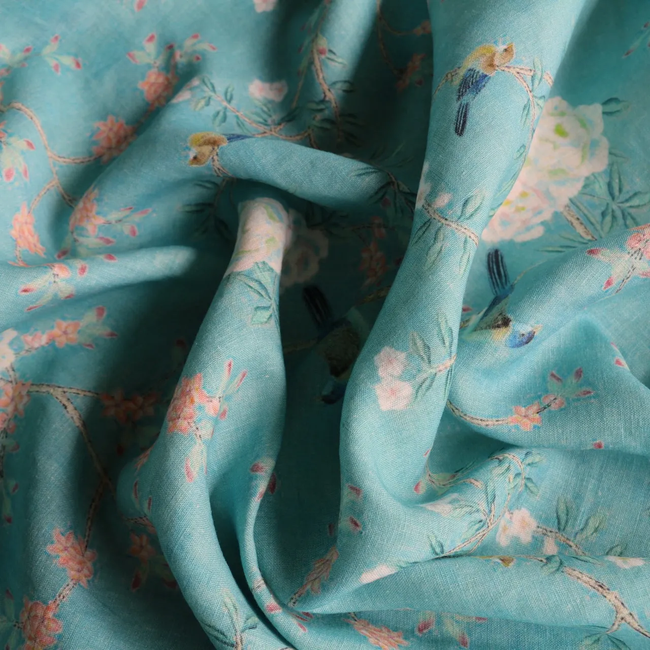 Blossom Bird Washed Printed Linen