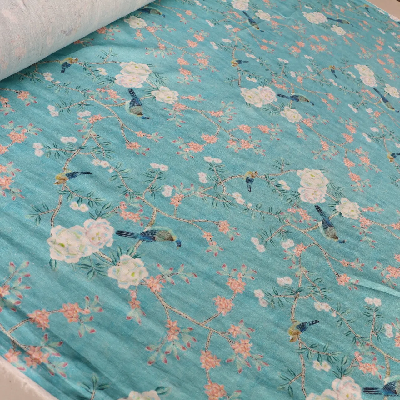 Blossom Bird Washed Printed Linen