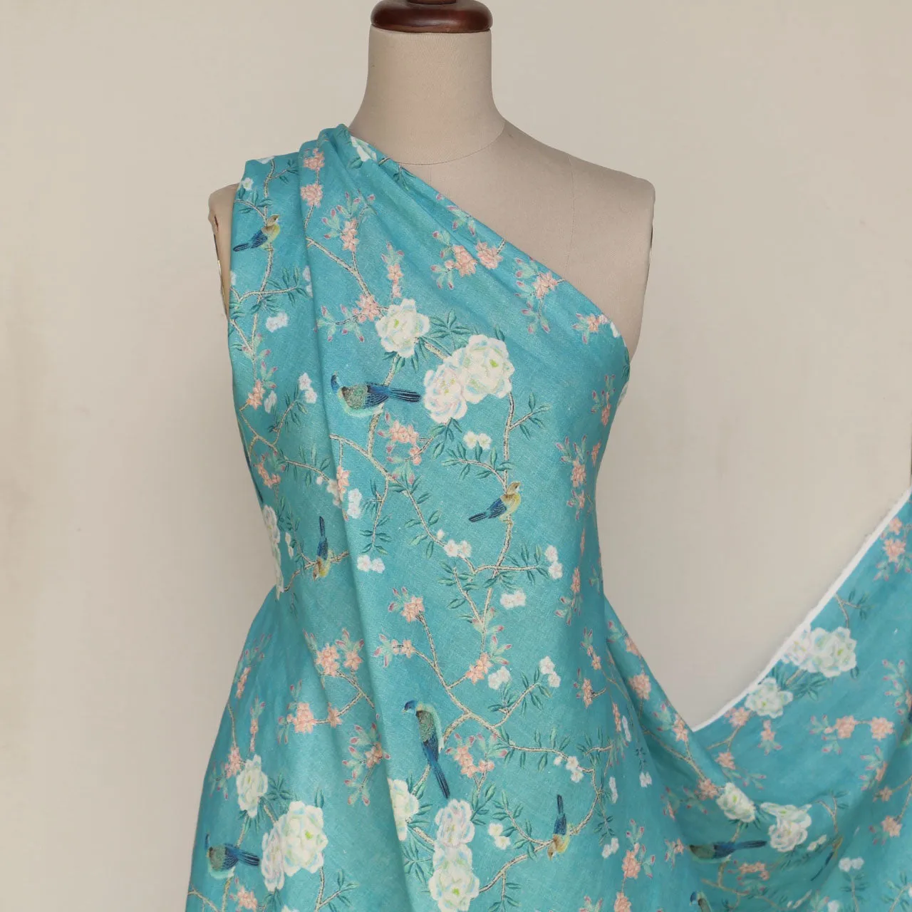 Blossom Bird Washed Printed Linen