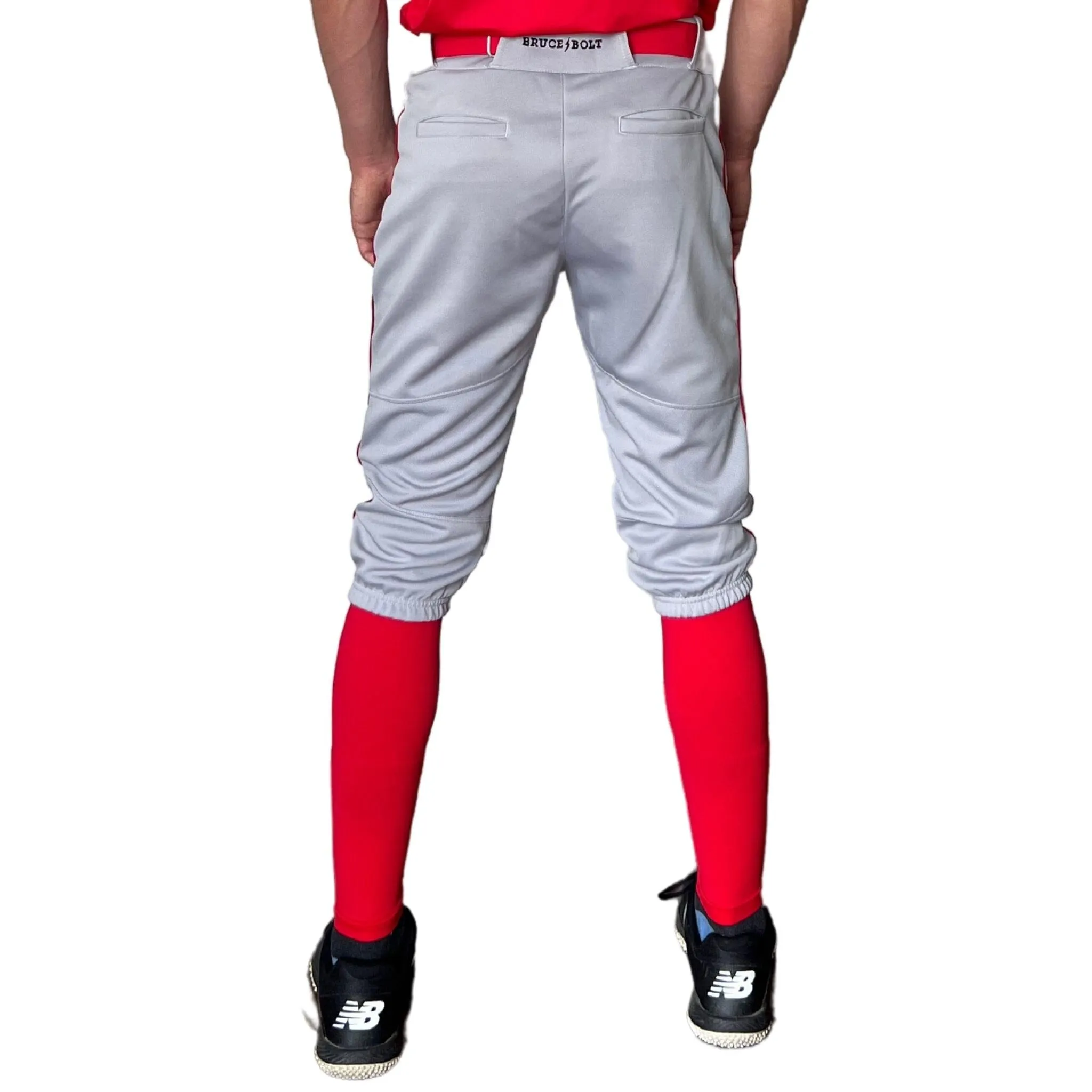 BRUCE BOLT Premium Pro Baseball Knicker - GREY w/ Red
