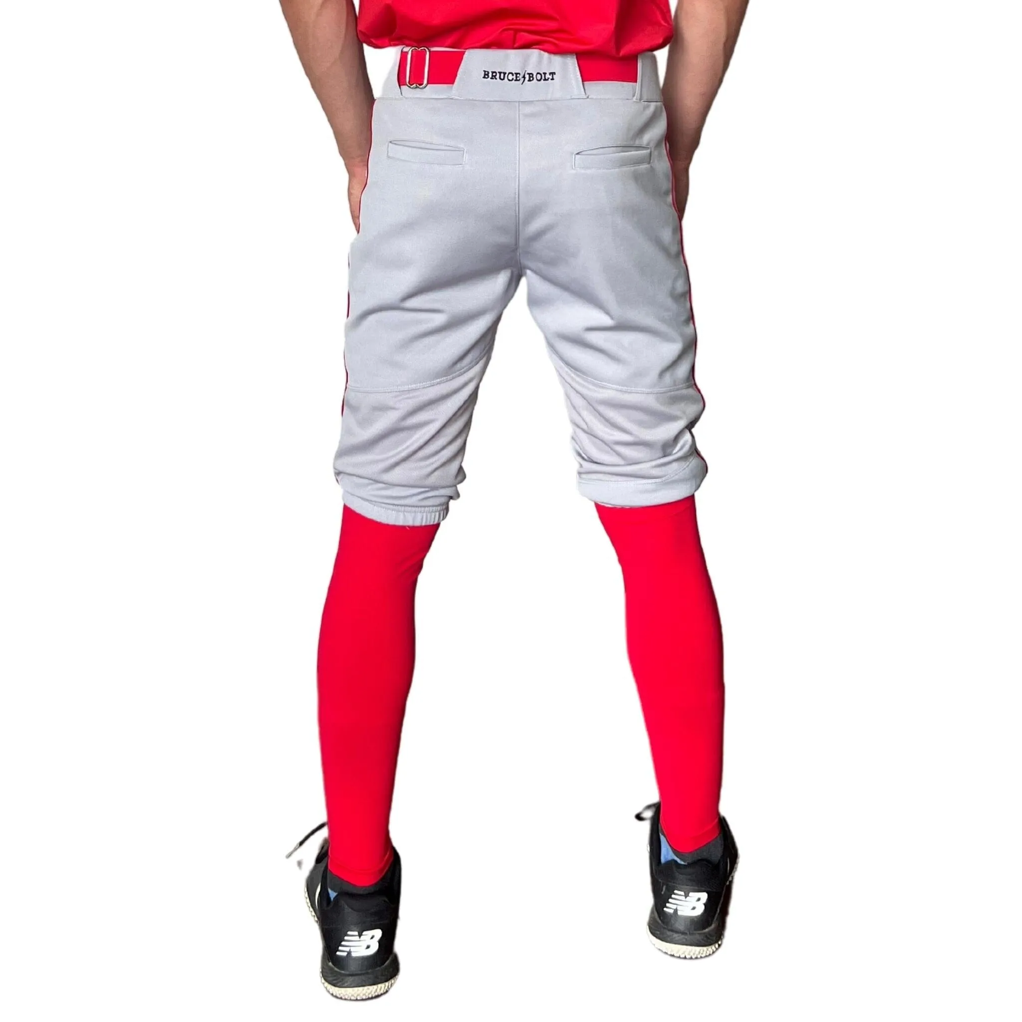 BRUCE BOLT Premium Pro Baseball Short - GREY w/ Red