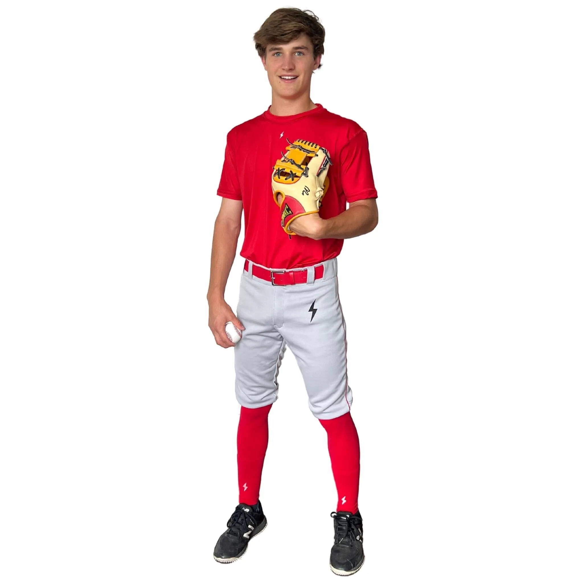 BRUCE BOLT Premium Pro Baseball Short - GREY w/ Red