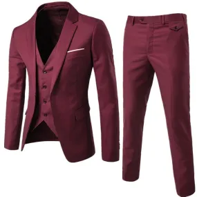 Burgundy Mens Suits Groom Wear Tuxedos 3 Piece Wedding Suit Groomsmen Best Man Formal Business Suit For Men (Jacket Pants  Vest)