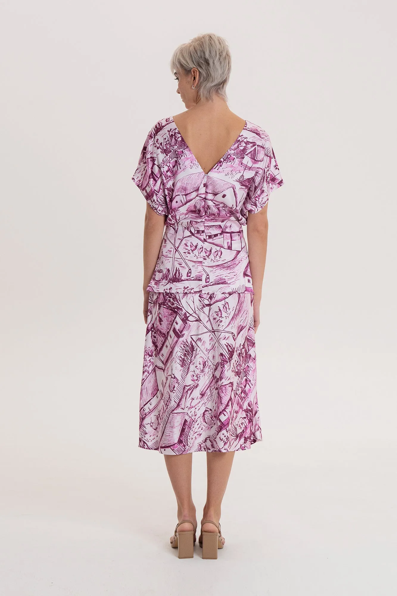 CABERNET bias cut skirt 'Farm pink'