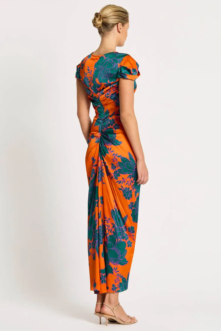 Calista Midi Dress in Tangerine Teal