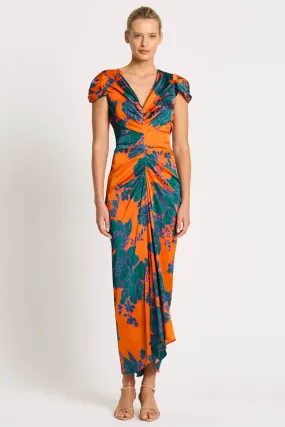 Calista Midi Dress in Tangerine Teal