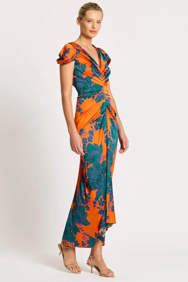 Calista Midi Dress in Tangerine Teal