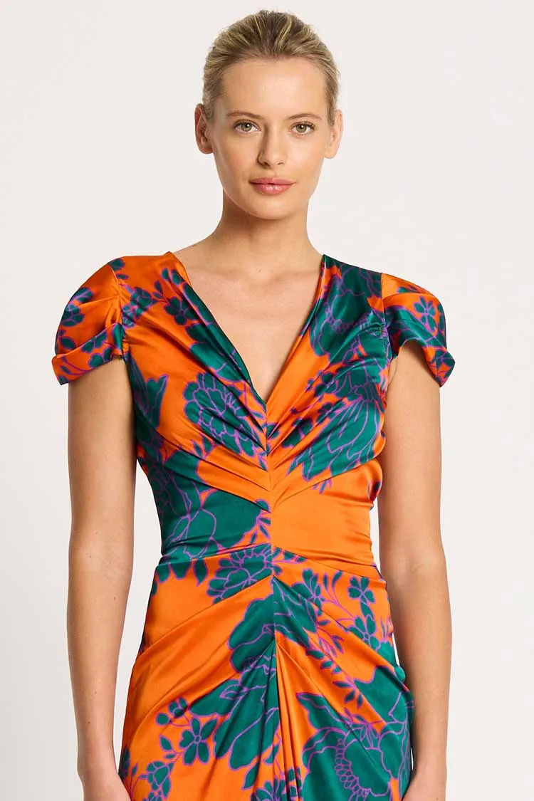 Calista Midi Dress in Tangerine Teal