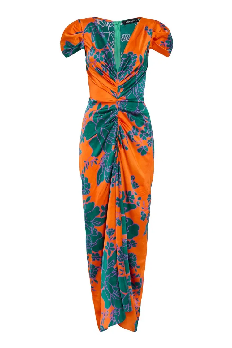 Calista Midi Dress in Tangerine Teal